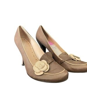 Tan and Cream Heels with Floral Embellishment